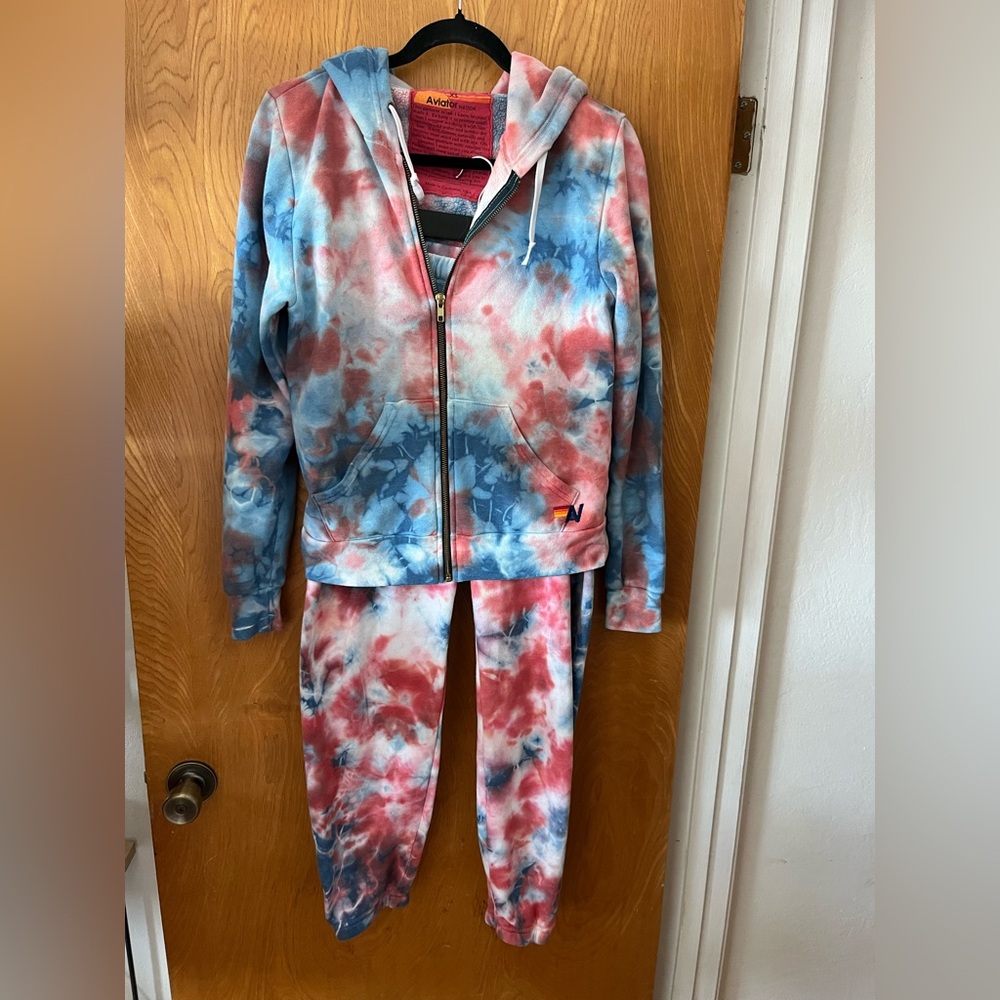 Aviator Nation Red and Blue hand Tie-Dye Track Suit Set - Top (XS) pant (S) - Picture 2 of 15